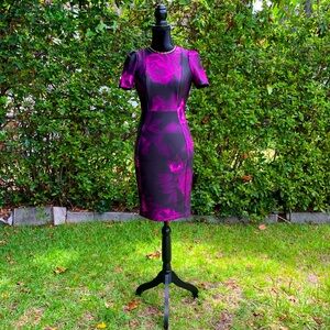Calvin Klein | Black Fuchsia Floral Sheath Dress Size 2P | @RoseGoldHigh